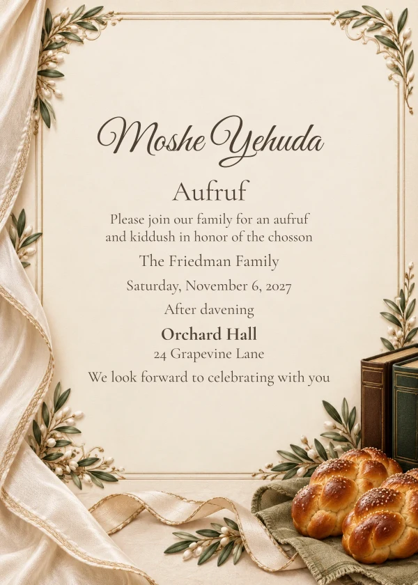 Olive & Challah — invitation sample with editable text