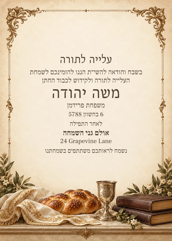 Parchment Shabbos — invitation sample with editable text
