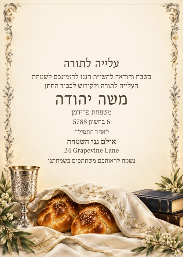 Shabbos Silver — דוגמת הזמנה עם טקסט הניתן לעריכה