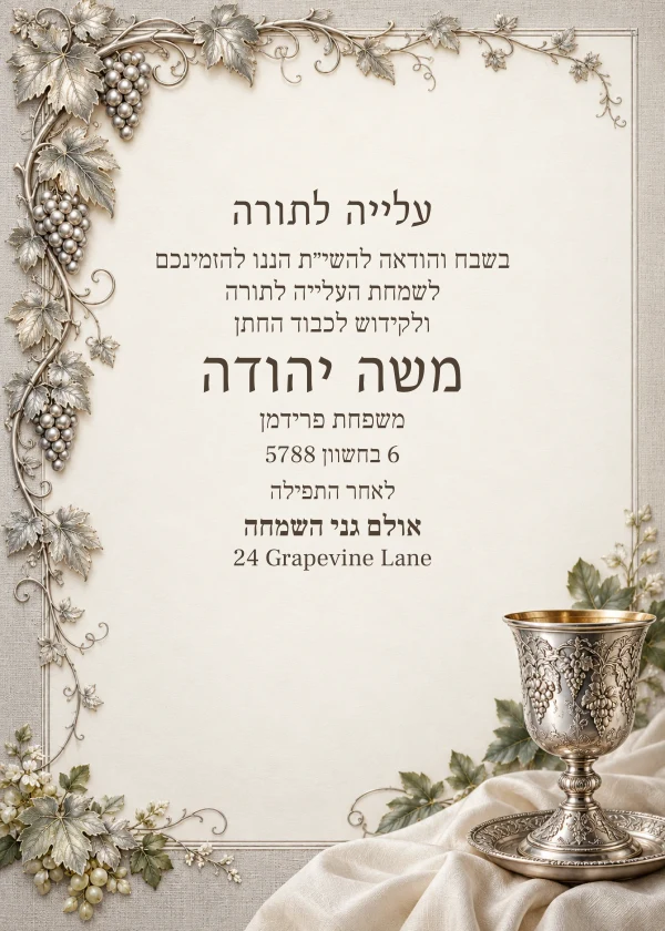 Silver Vineyard — invitation sample with editable text
