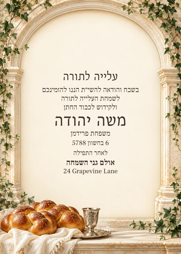 The Shabbos Window · Heirloom — invitation sample with editable text