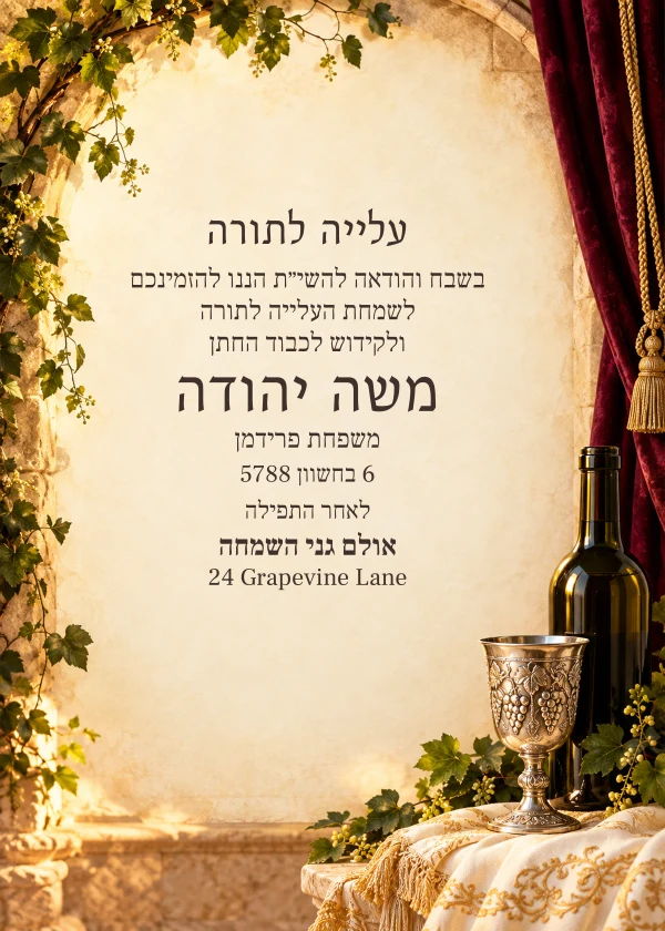 Burgundy Shabbos · Heirloom — invitation sample with editable text