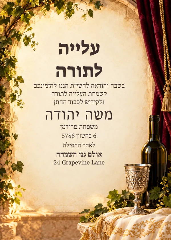 Burgundy Shabbos · Grand Lettering — invitation sample with editable text