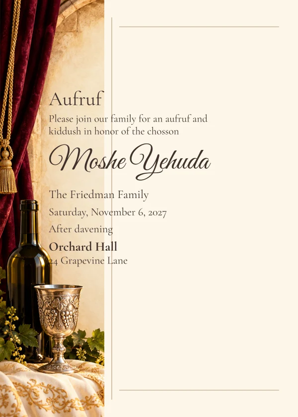 Burgundy Shabbos · Side Letter — invitation sample with editable text