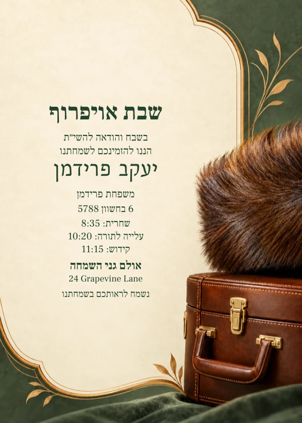 Shtreimel & Sage — invitation sample with editable text