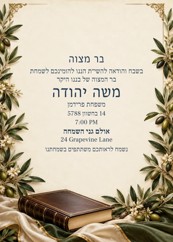 Olive & Parchment — invitation sample with editable text