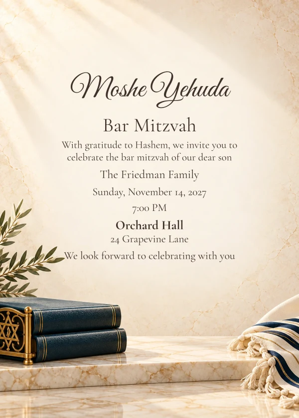 Marble & Seforim · Personal Letter — invitation sample with editable text