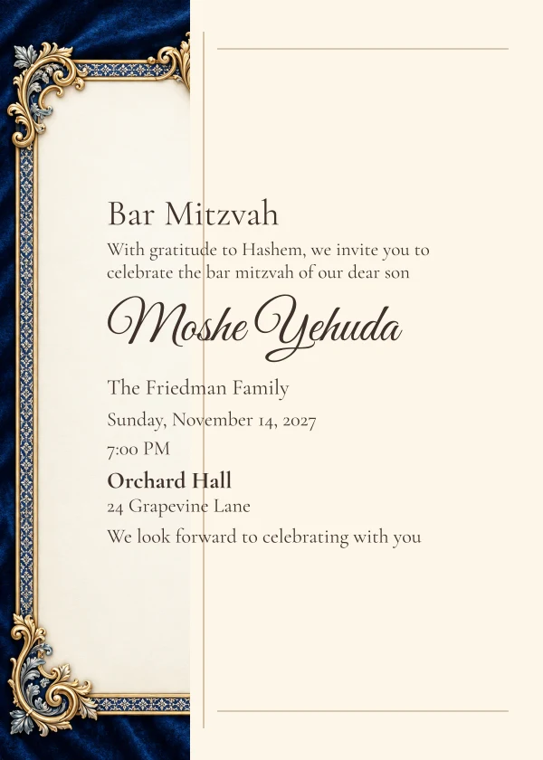 Sapphire Crest · Side Letter — invitation sample with editable text