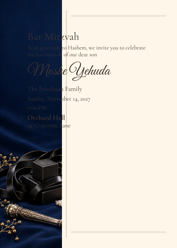 Velvet & Tefillin · Side Letter — invitation sample with editable text