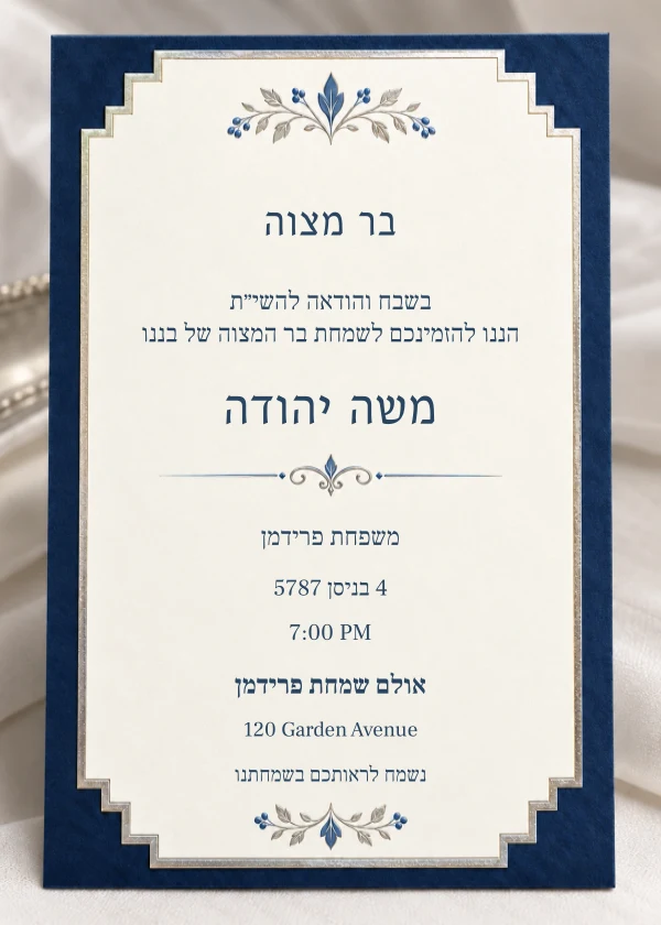 Navy & Silver Plaque — invitation sample with editable text
