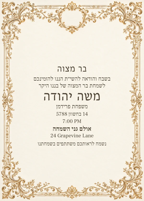 Gold & Torah — invitation sample with editable text