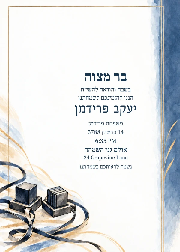 Blue Tefillin Letter — invitation sample with editable text