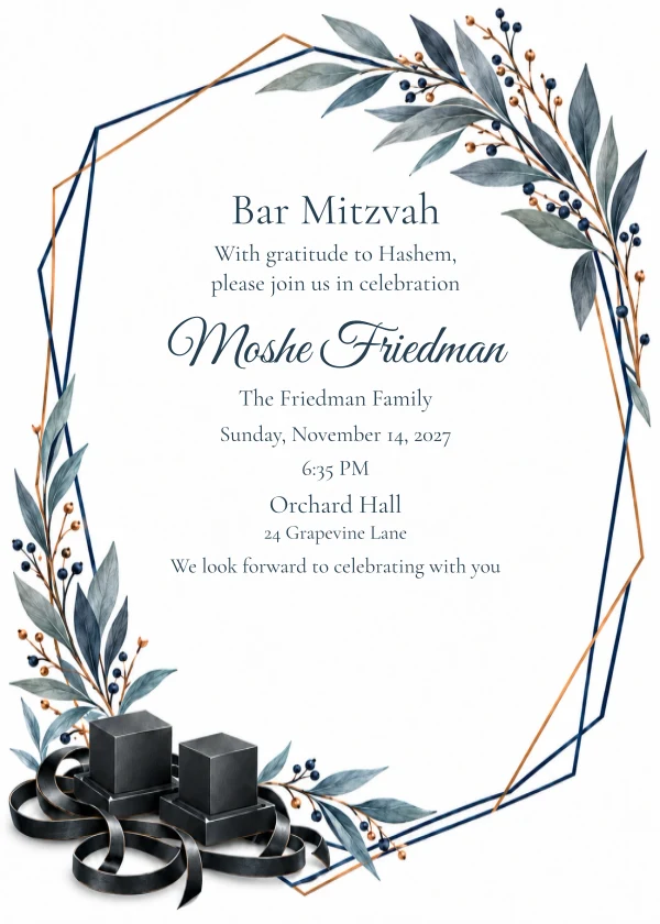 Botanical Tefillin — invitation sample with editable text