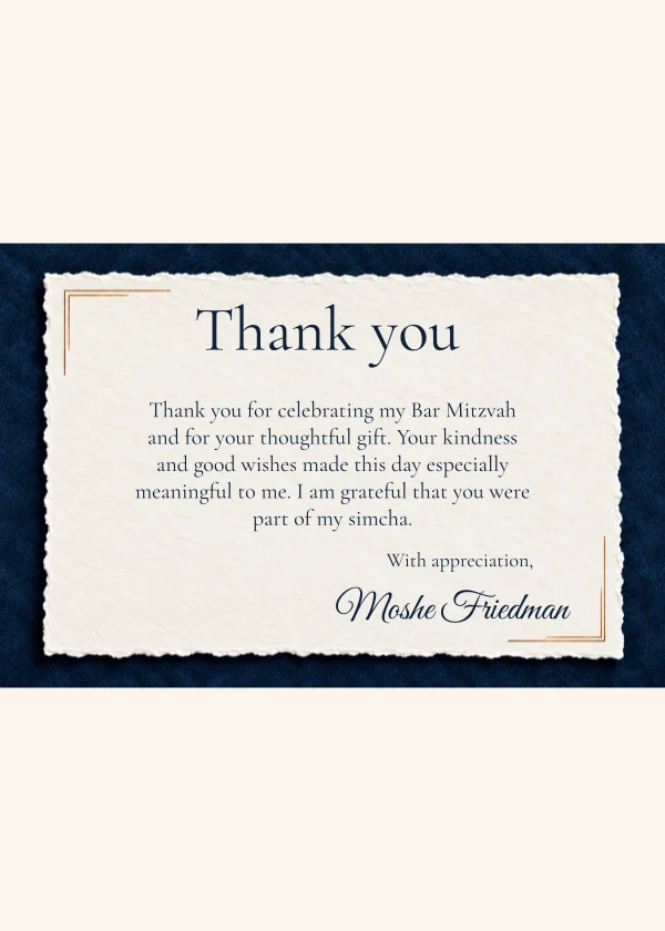 Navy Deckled Thank You — invitation sample with editable text
