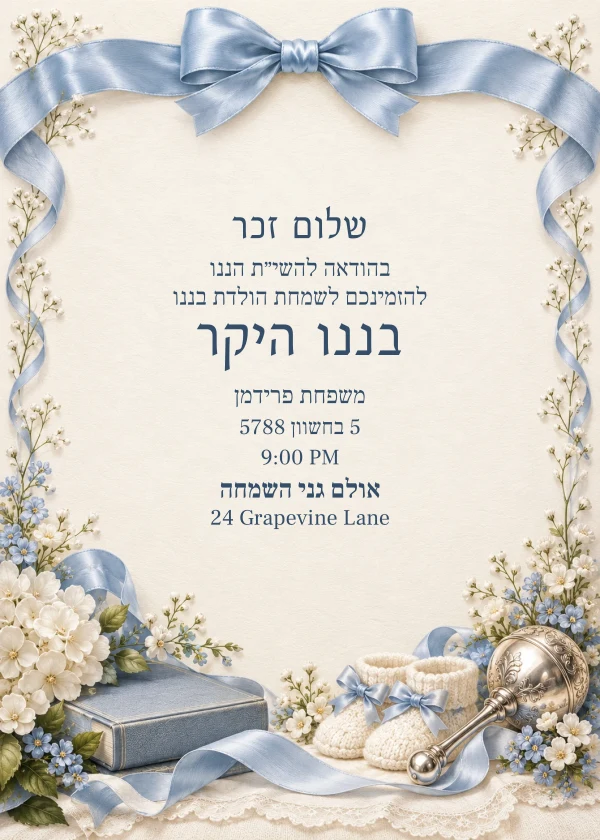 Powder Blue Bow — invitation sample with editable text