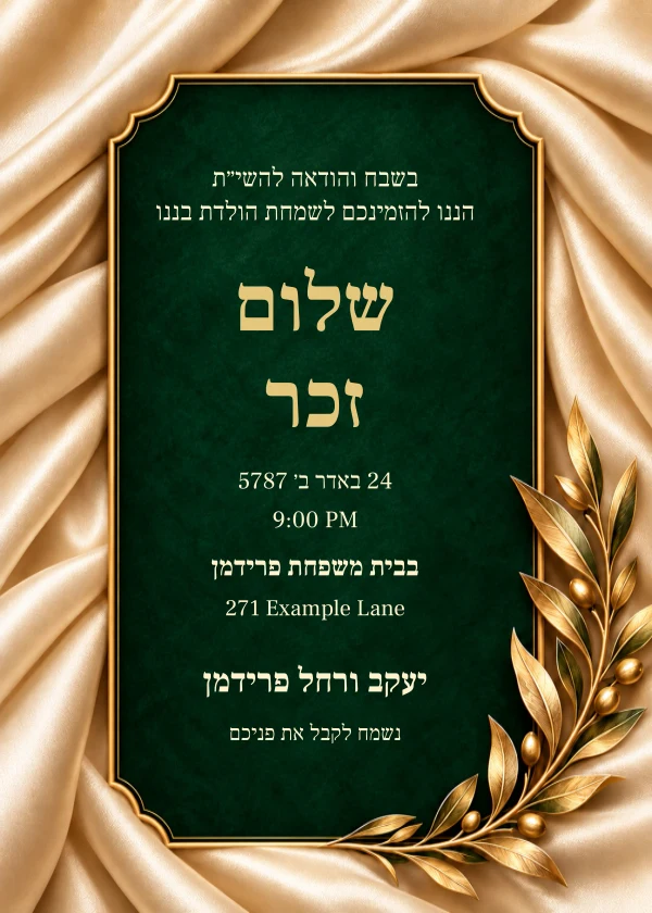 Emerald Silk & Gold — invitation sample with editable text