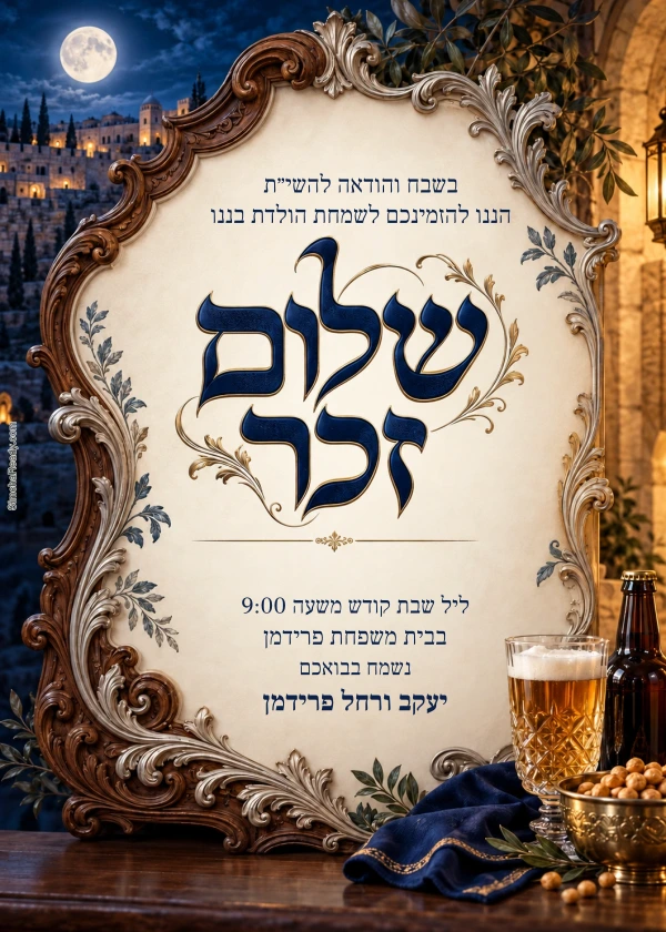 Moonlit Jerusalem · Shalom Zachor — invitation sample with editable text