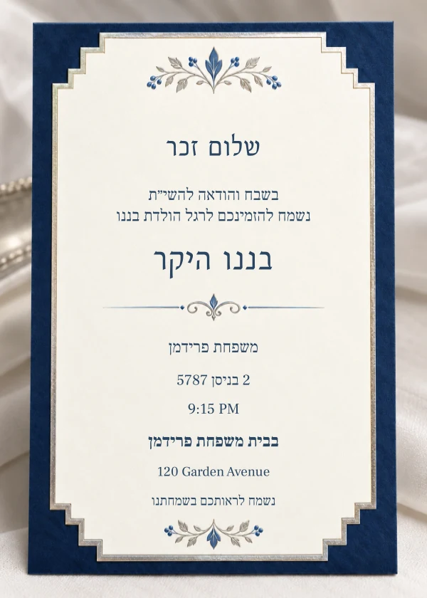 Navy & Silver Plaque — invitation sample with editable text