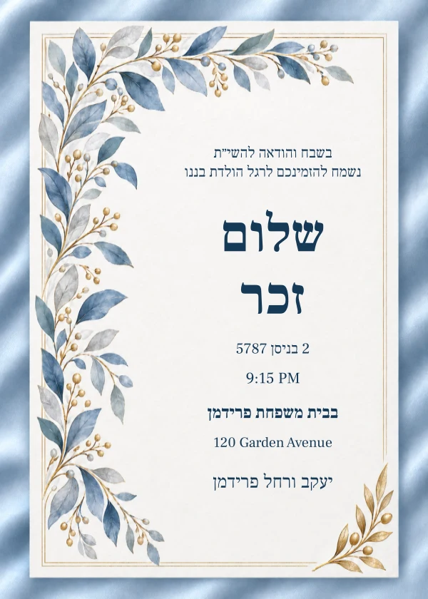 Powder Blue Olive — invitation sample with editable text