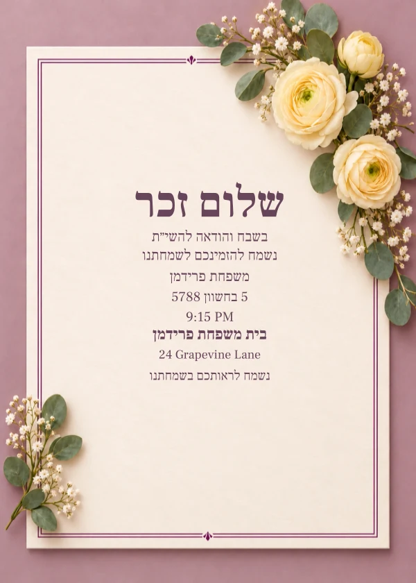 Blush Nursery Flowers — invitation sample with editable text