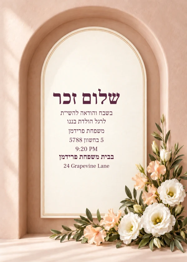 Peach Floral Arch — invitation sample with editable text