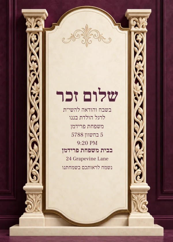 Plum Carved Columns — ביישפיל פון אן איינלאדענונג מיט טעקסט וואס מען קען טוישן