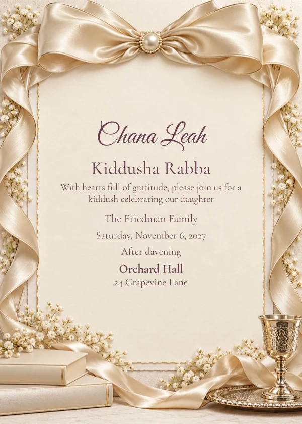 Champagne Bow — invitation sample with editable text
