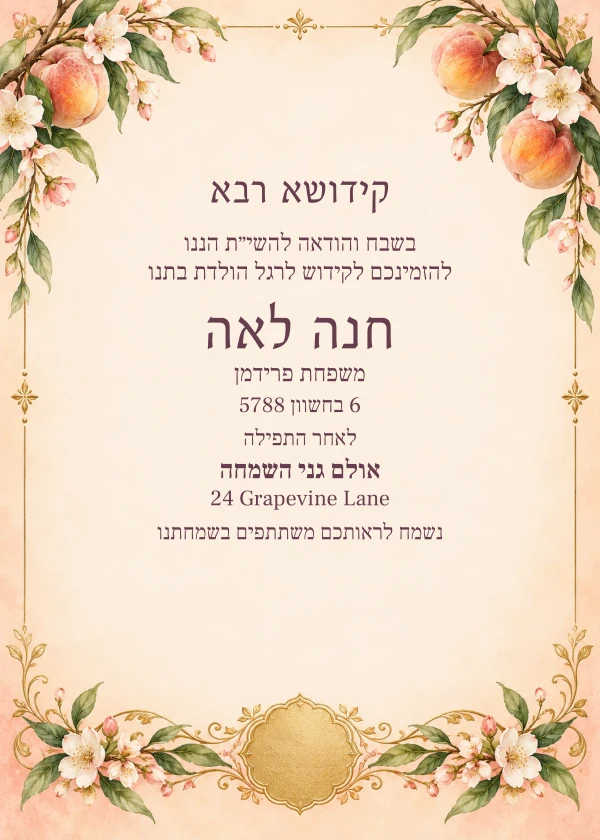 The Peach Orchard — invitation sample with editable text