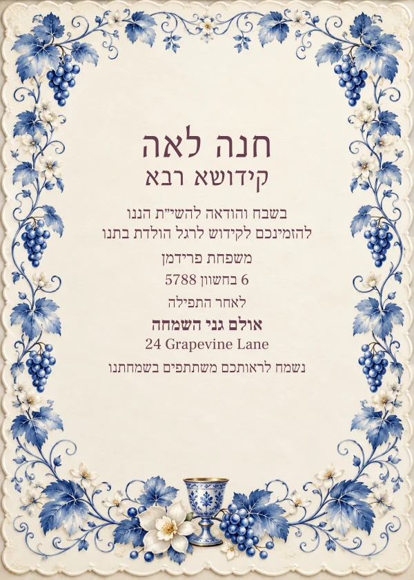 Porcelain Vineyard — invitation sample with editable text