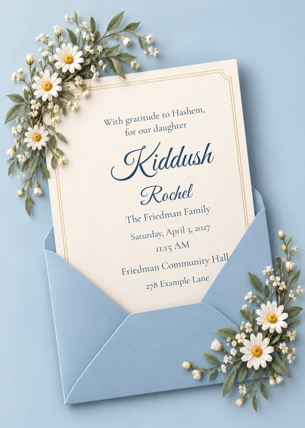 Powder Blue & Daisies — invitation sample with editable text