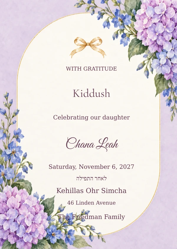 Lilac Hydrangeas — invitation sample with editable text