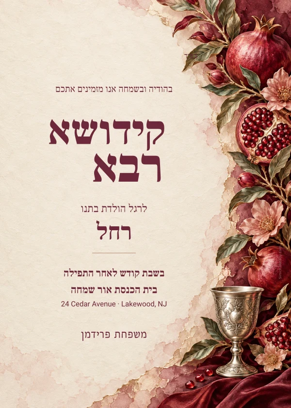 Pomegranate Rose — invitation sample with editable text