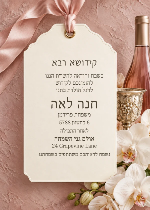 The Ribbon Tag — דוגמת הזמנה עם טקסט הניתן לעריכה
