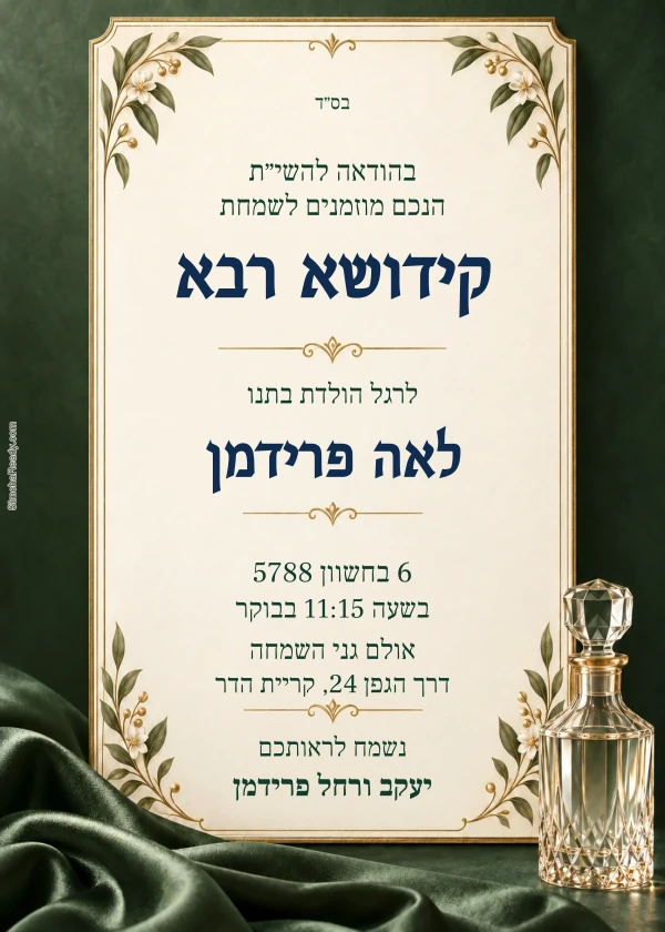 Sage Botanical Kiddush — דוגמת הזמנה עם טקסט הניתן לעריכה