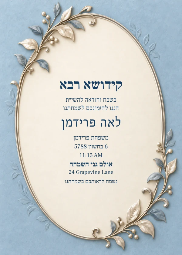 Dusty Blue & Silver — דוגמת הזמנה עם טקסט הניתן לעריכה