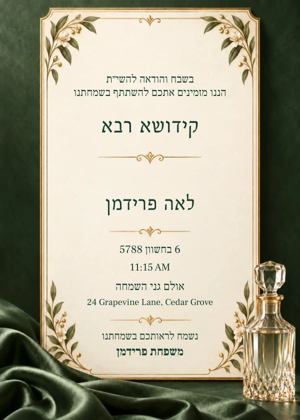 Sage Botanical Kiddush — דוגמת הזמנה עם טקסט הניתן לעריכה