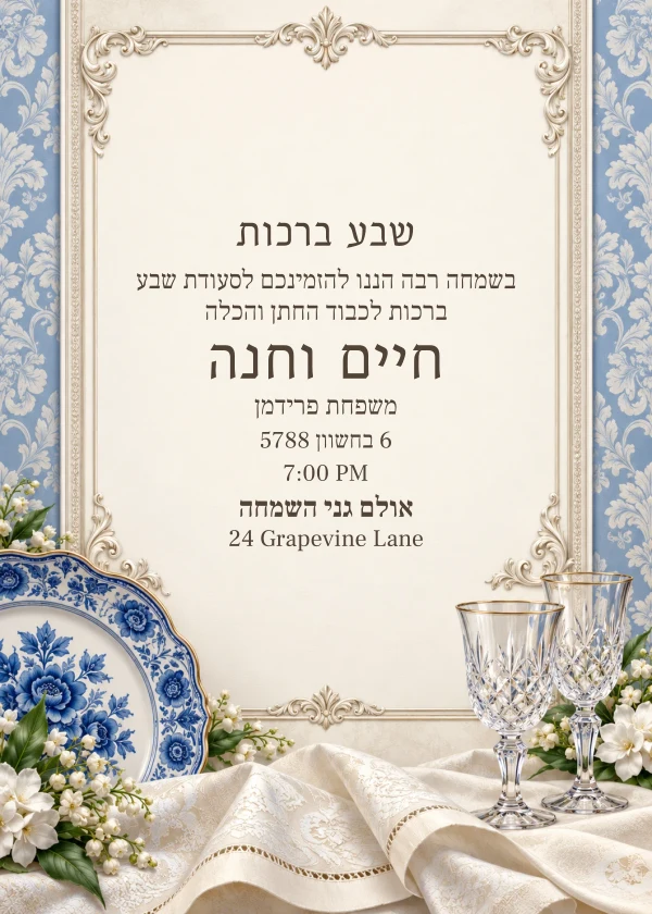 The Blue Banquet — invitation sample with editable text