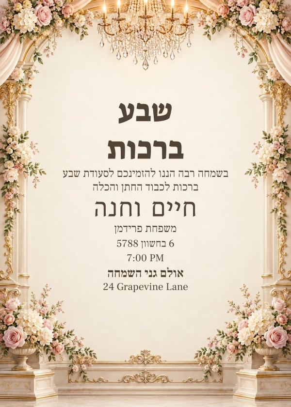 Rose Chandelier — invitation sample with editable text