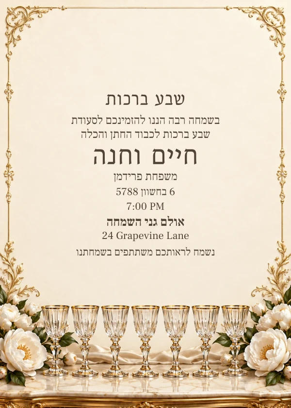 Seven Goblets — דוגמת הזמנה עם טקסט הניתן לעריכה