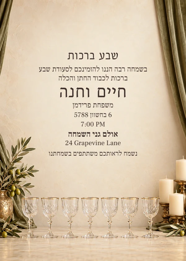 Olive & Crystal · Heirloom — invitation sample with editable text