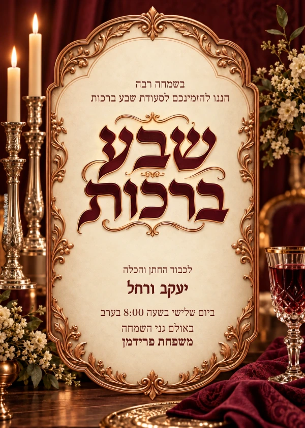 Candlelit Copper · Sheva Brachos — invitation sample with editable text