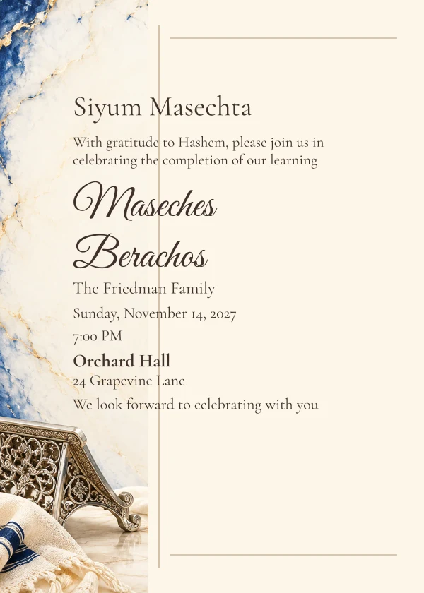 The Blue Library · Side Letter — invitation sample with editable text