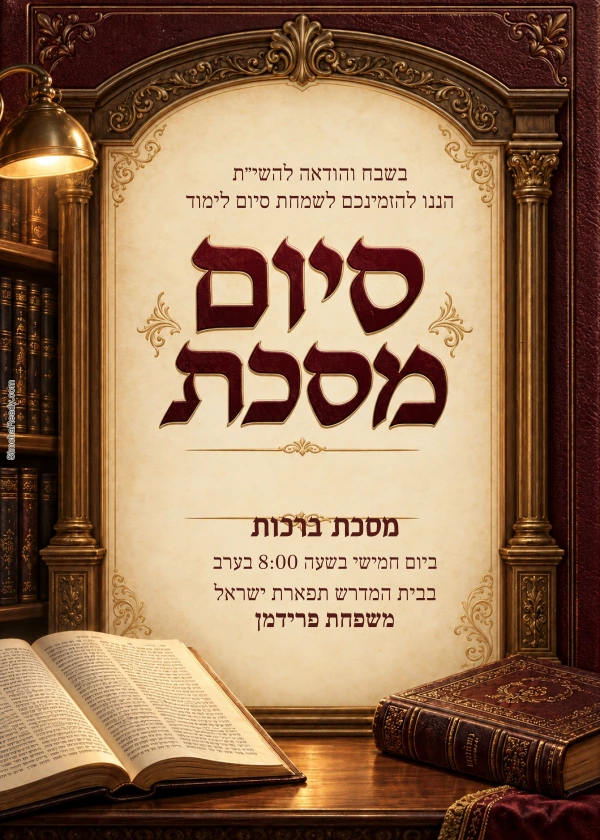 Oxblood Library · Siyum — ביישפיל פון אן איינלאדענונג מיט טעקסט וואס מען קען טוישן
