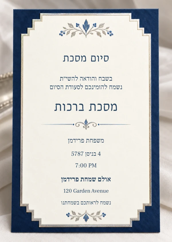 Navy & Silver Plaque — invitation sample with editable text