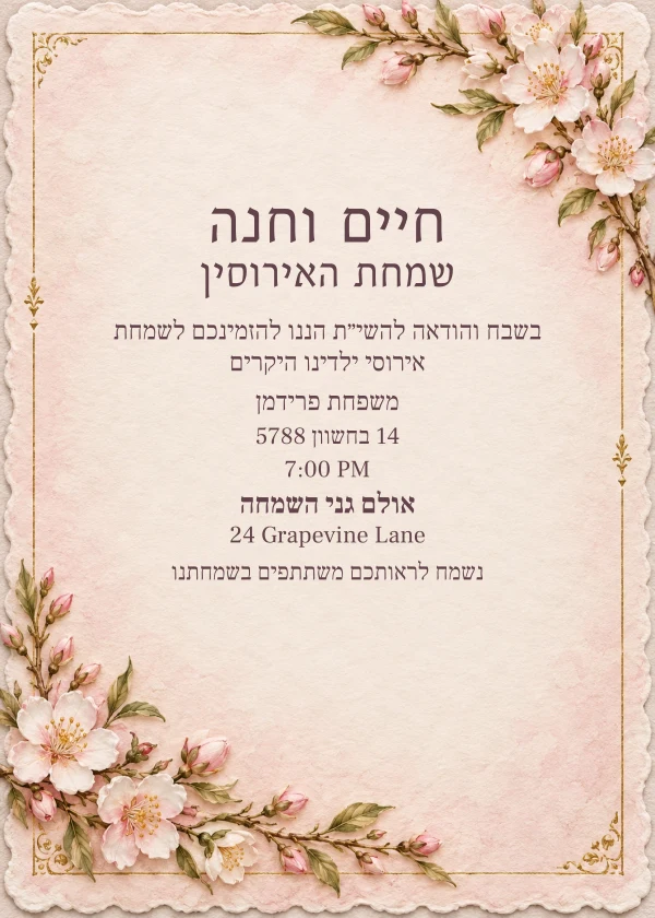 Almond Blossom — invitation sample with editable text