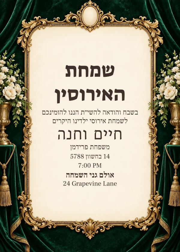 Emerald Salon · Grand Lettering — דוגמת הזמנה עם טקסט הניתן לעריכה