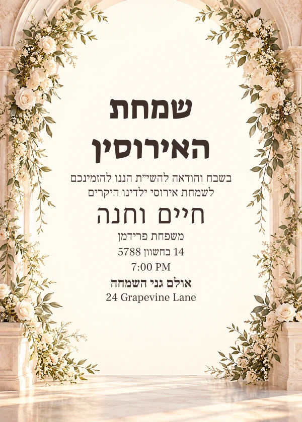 The Floral Arch · Grand Lettering — דוגמת הזמנה עם טקסט הניתן לעריכה