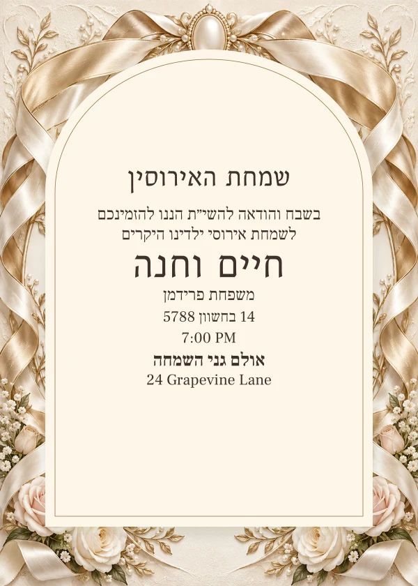 The Pearl Ribbon · Arched Stationery — invitation sample with editable text