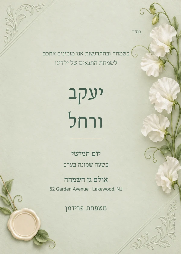 Sage Correspondence — דוגמת הזמנה עם טקסט הניתן לעריכה