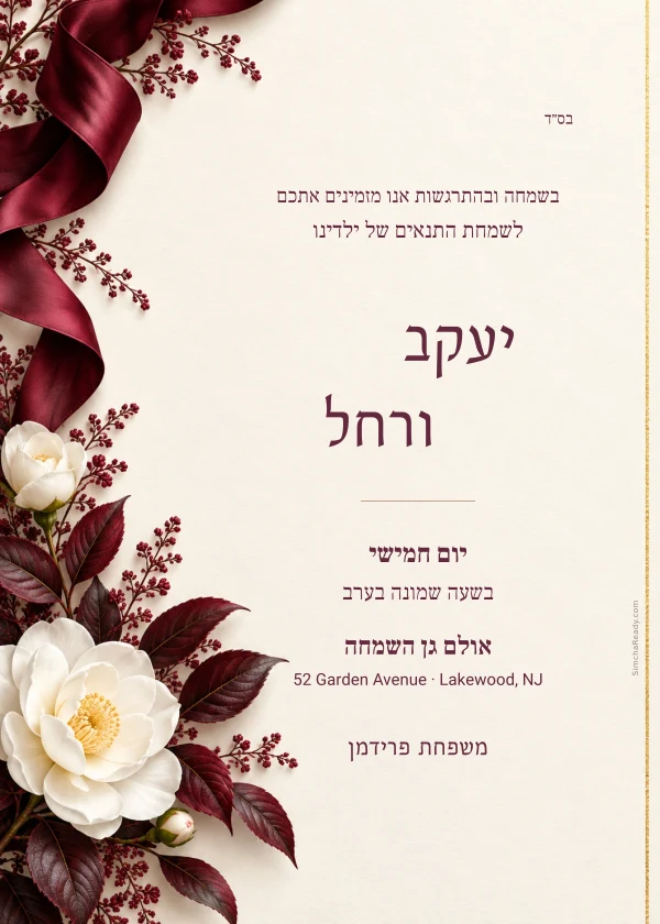 Wine Camellia — דוגמת הזמנה עם טקסט הניתן לעריכה